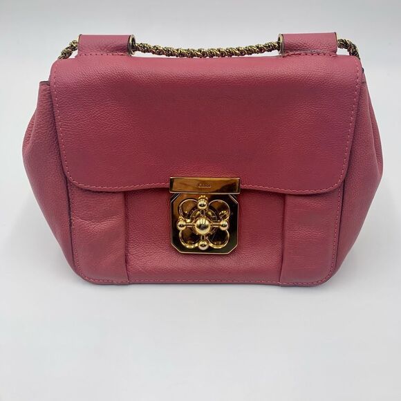 Auth Luxe Chloe Fuchsia Leather Elsie Shoulder Bag Hardware Turn Lock Excellent - Picture 16 of 16